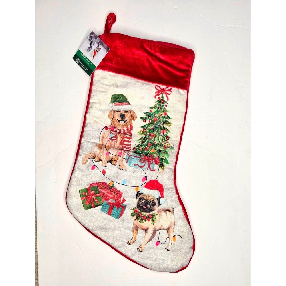 Humane Society Dog Christmas Stocking Red Velvet Pug Golden Retriever Pet‎